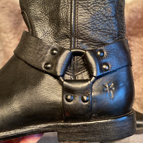 Frye Vintage Black Label Tall Phillip Harness Black Leather Boots - Picture 6 of 14